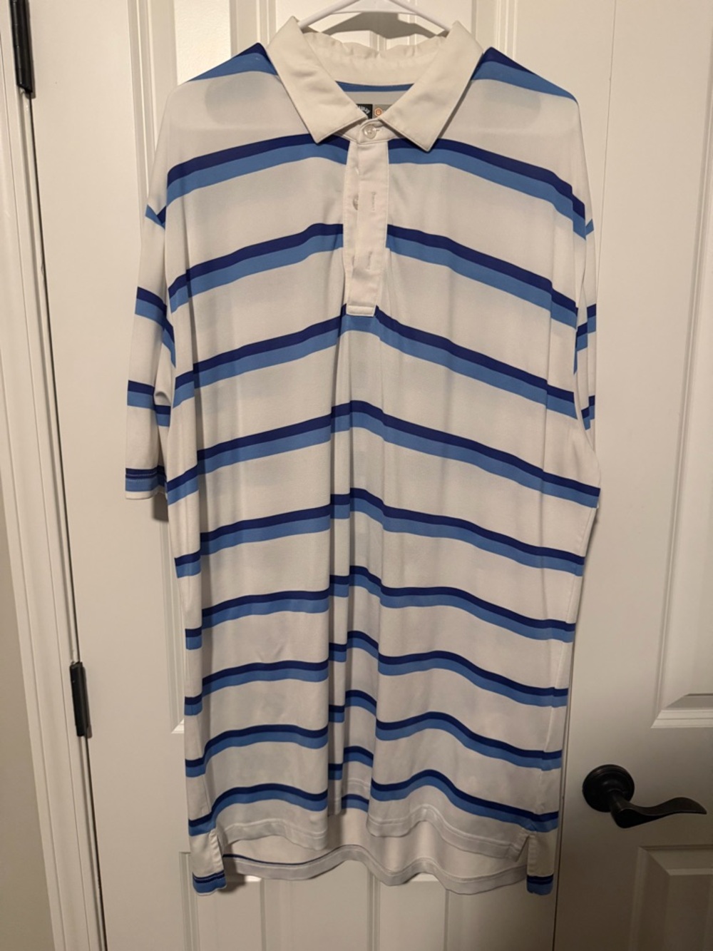 Callaway White and Blue Striped Golf Polo
